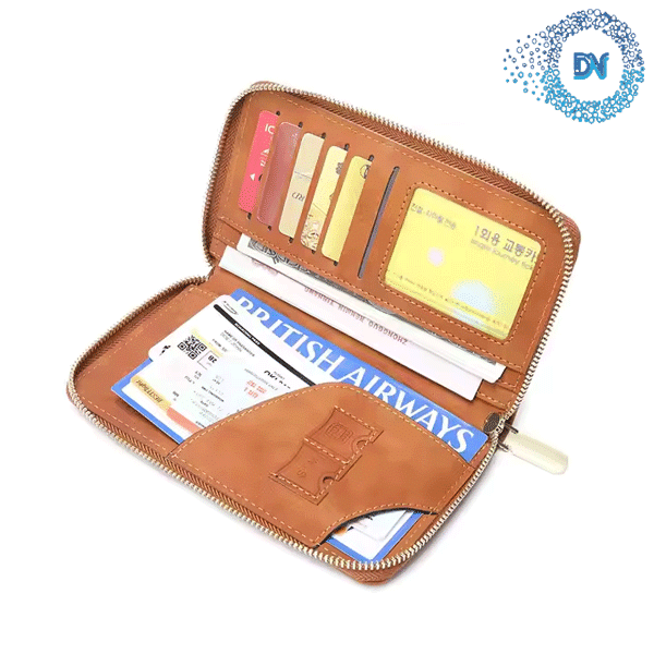Ví đựng thẻ hộ chiếu chống RFID bằng da có khóa kéo