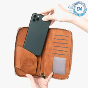 Ví đựng thẻ hộ chiếu chống RFID bằng da có khóa kéo