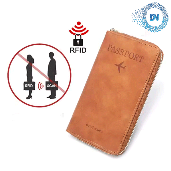 Ví đựng thẻ hộ chiếu chống RFID bằng da có khóa kéo