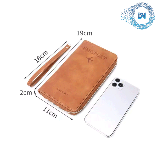 Ví đựng thẻ hộ chiếu chống RFID bằng da có khóa kéo